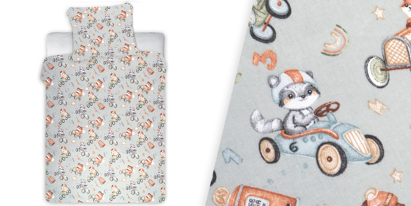 Pościel 100x160 cm 100% bawełna zwierzaki w autach